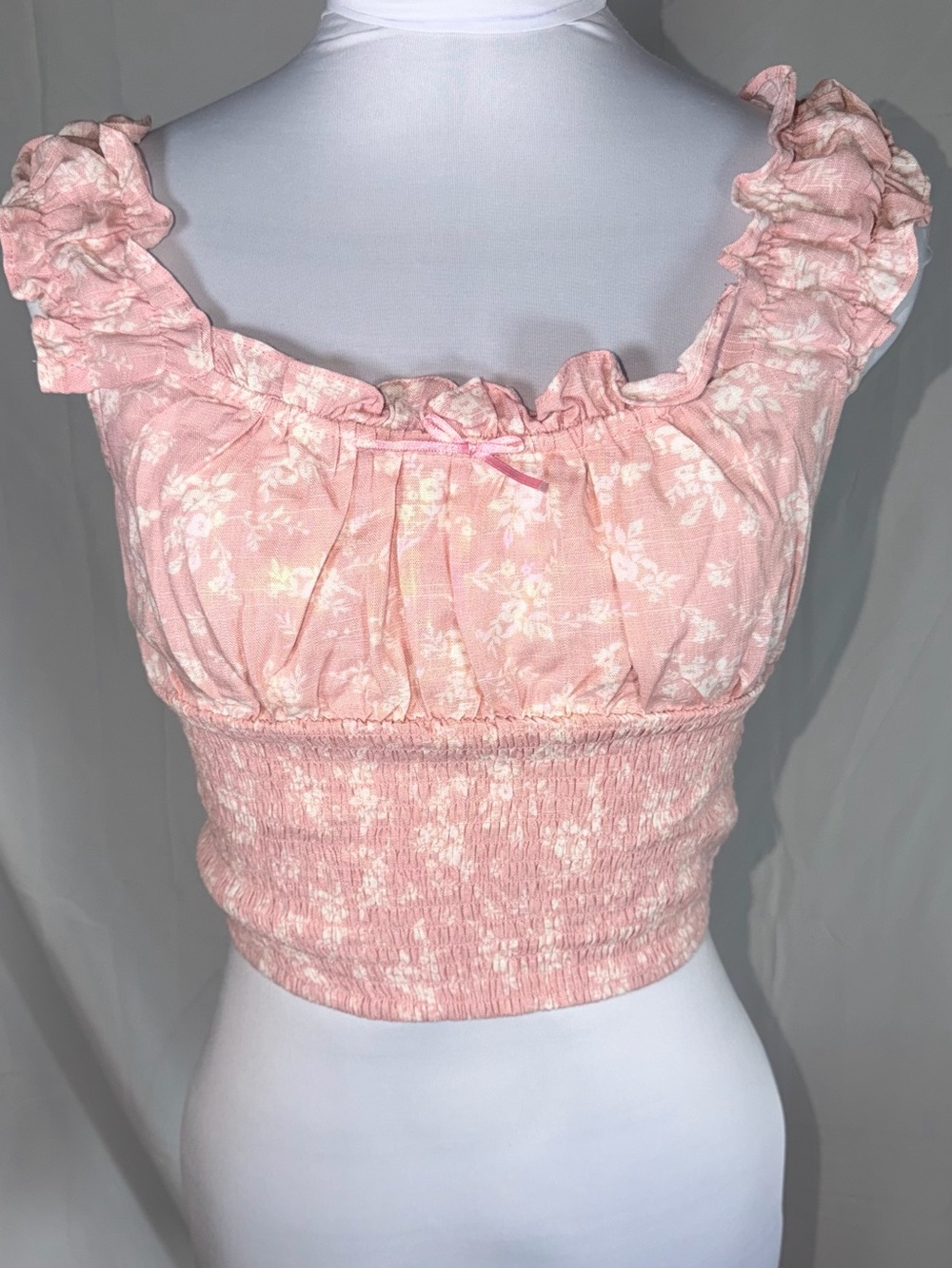 Love Tree Pink Floral Ruffled Smocked Crop Top